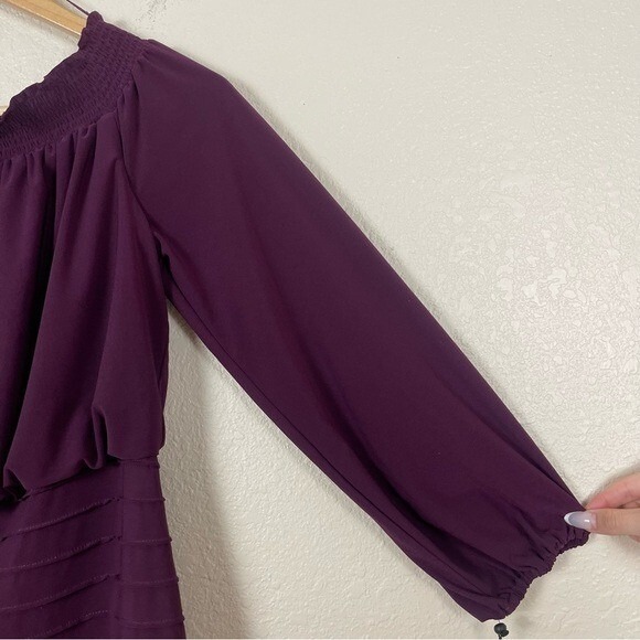 Adrianna Papell Matte Jersey Smocked Pin-tuck Night Plum‎ Dress Size 6 Women - Picture 5 of 14